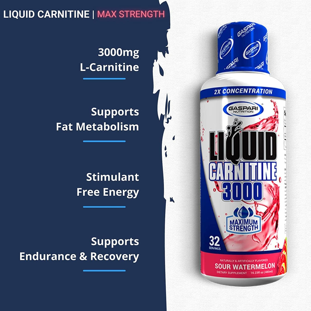 Gaspari Liquid L-Carnitine 3000mg - (30 Servings)