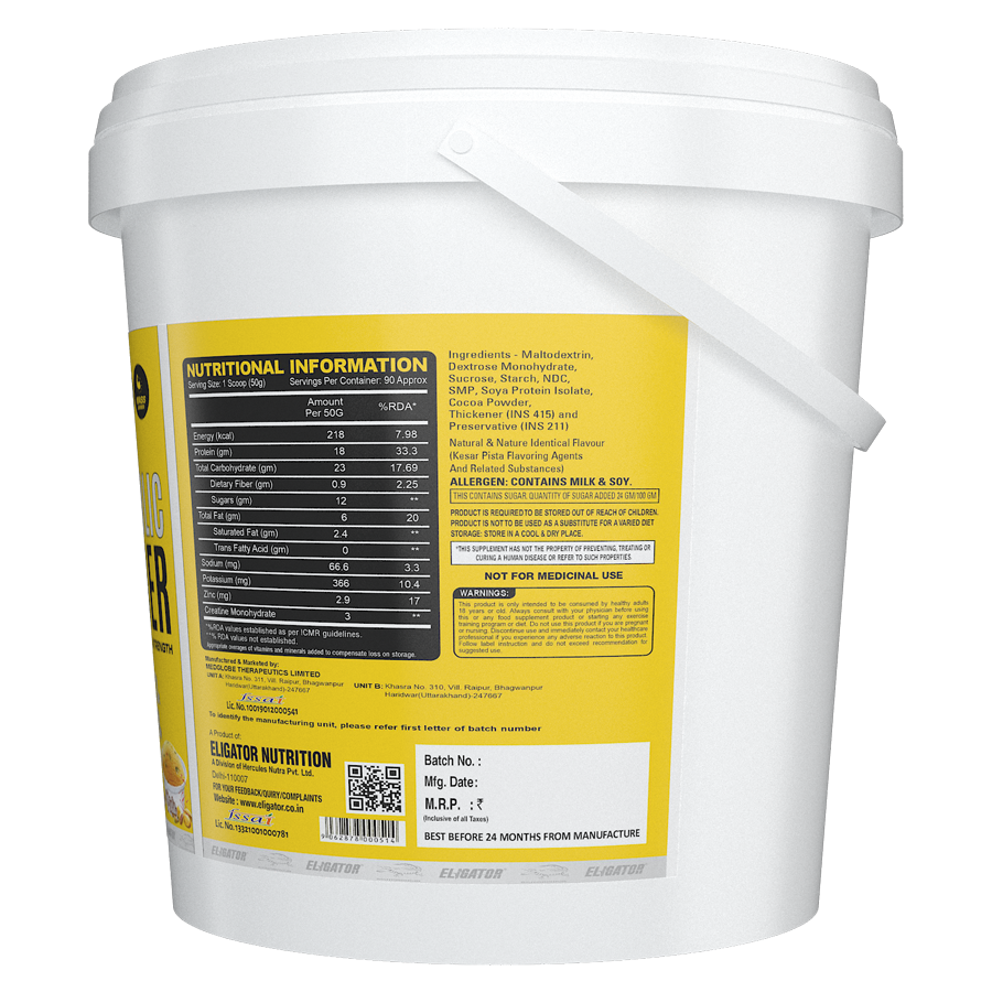 Eligator Anabolic Gainer 4.5kg with free Creatine Monohydrate - 100g & shaker