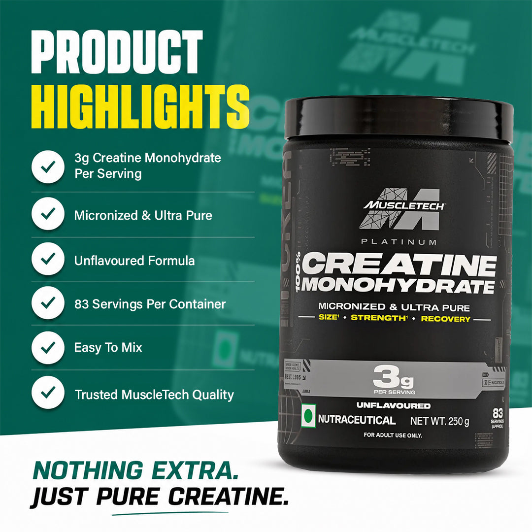 MuscleTech Platinum 100% Creatine - 250g (83 Servings) Unflavoured
