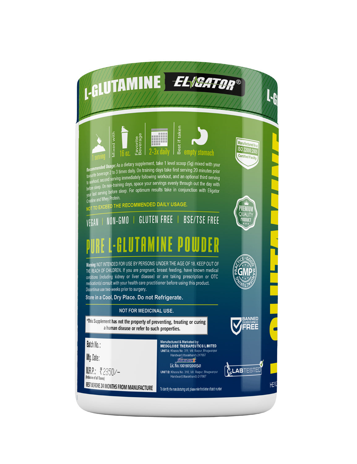 Eligator Glutamine - 300g (50 Servings)