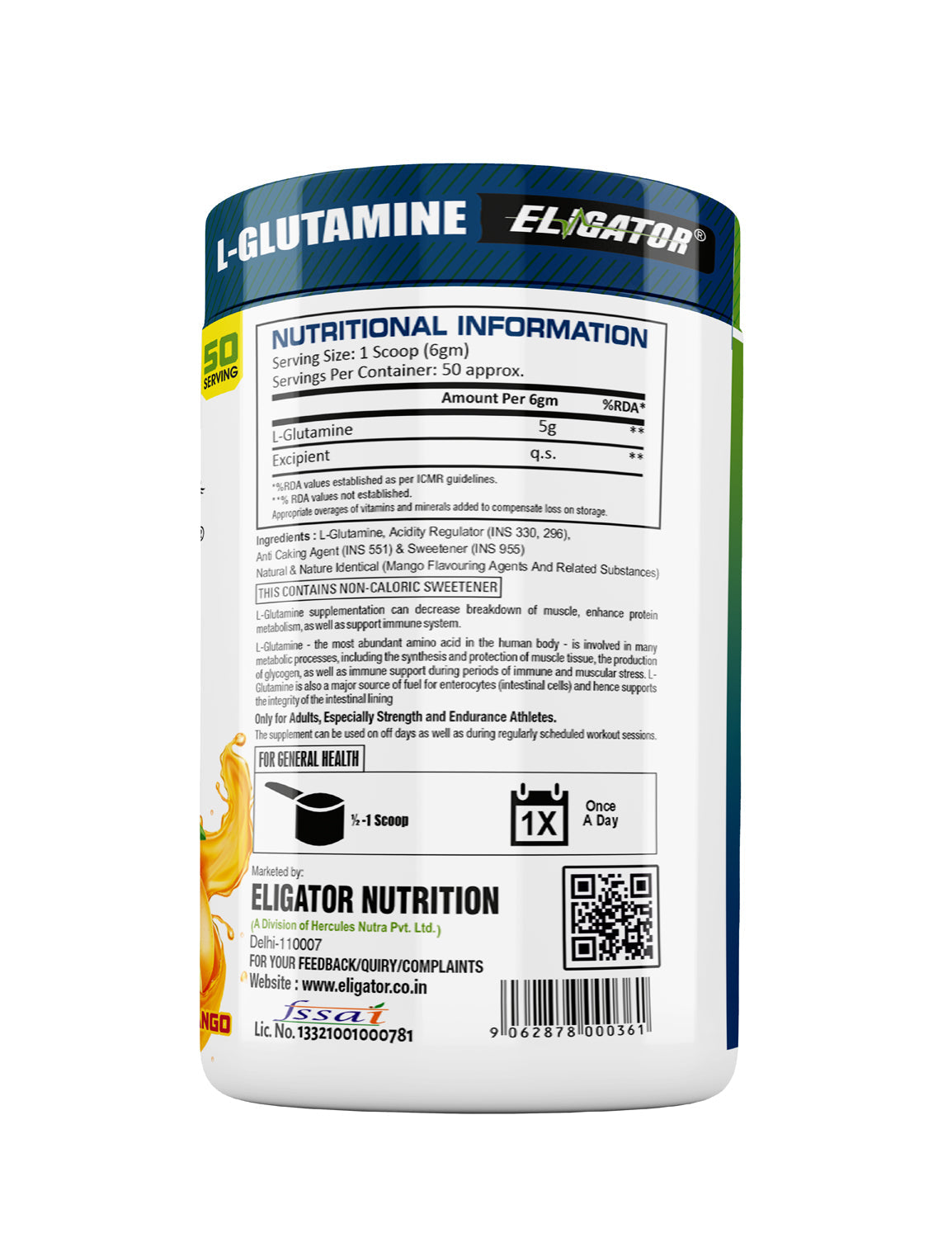 Eligator Glutamine - 300g (50 Servings)