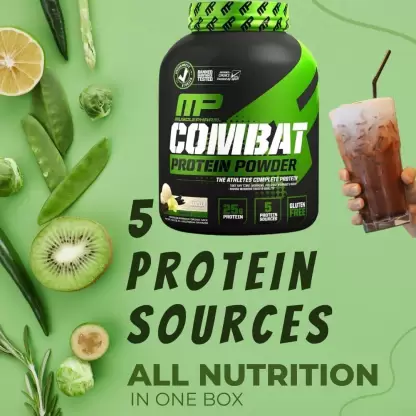 MUSCLEPHARM Combat Protein Powder 4lbs, Vanilla Flavour Whey Protein (4 pounds, Vanilla)