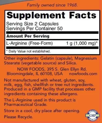Now Foods L-Arginine 500 mg Veg Capsules