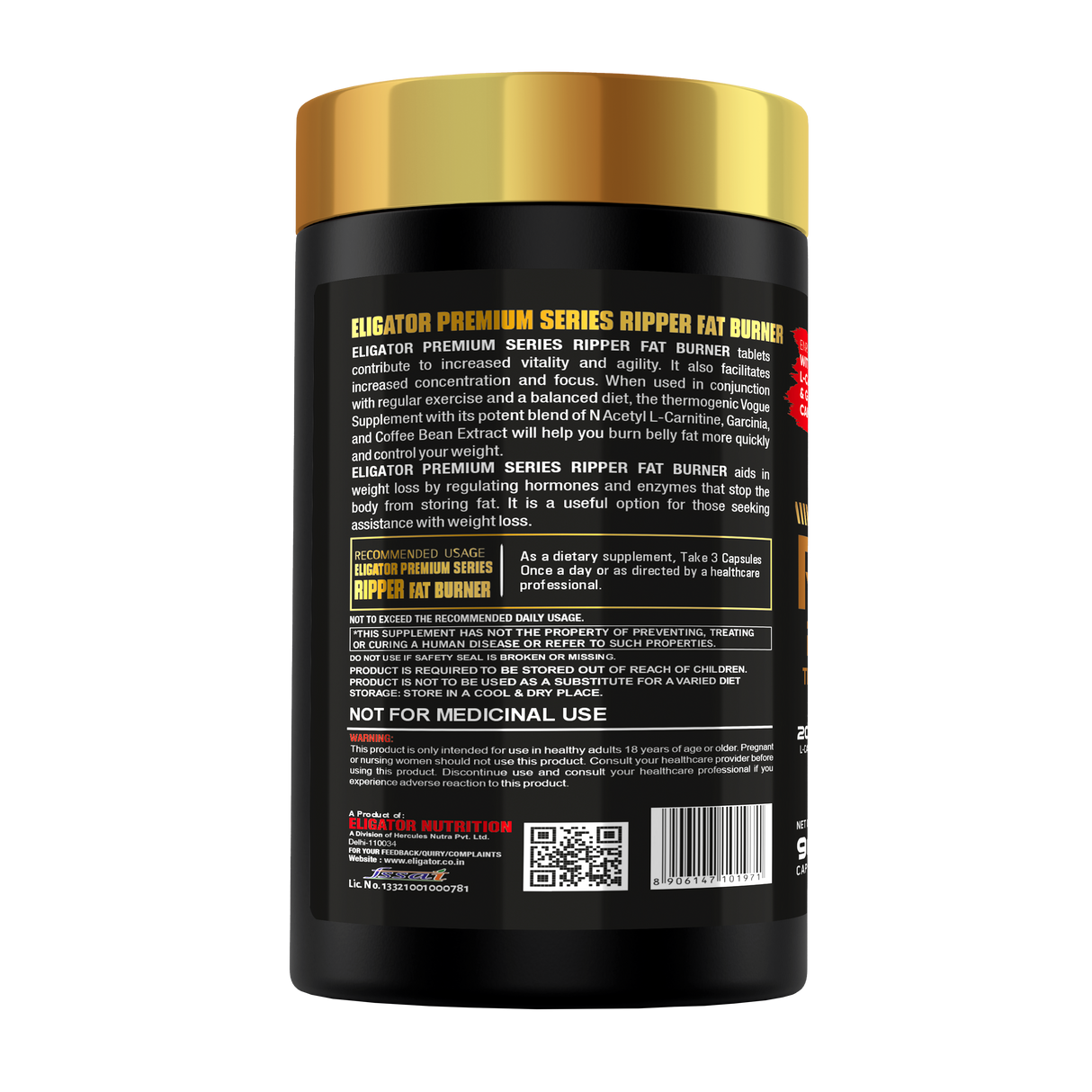 Eligator Premium Series Ripper Fat Burner 90 Tablets 30 Servings