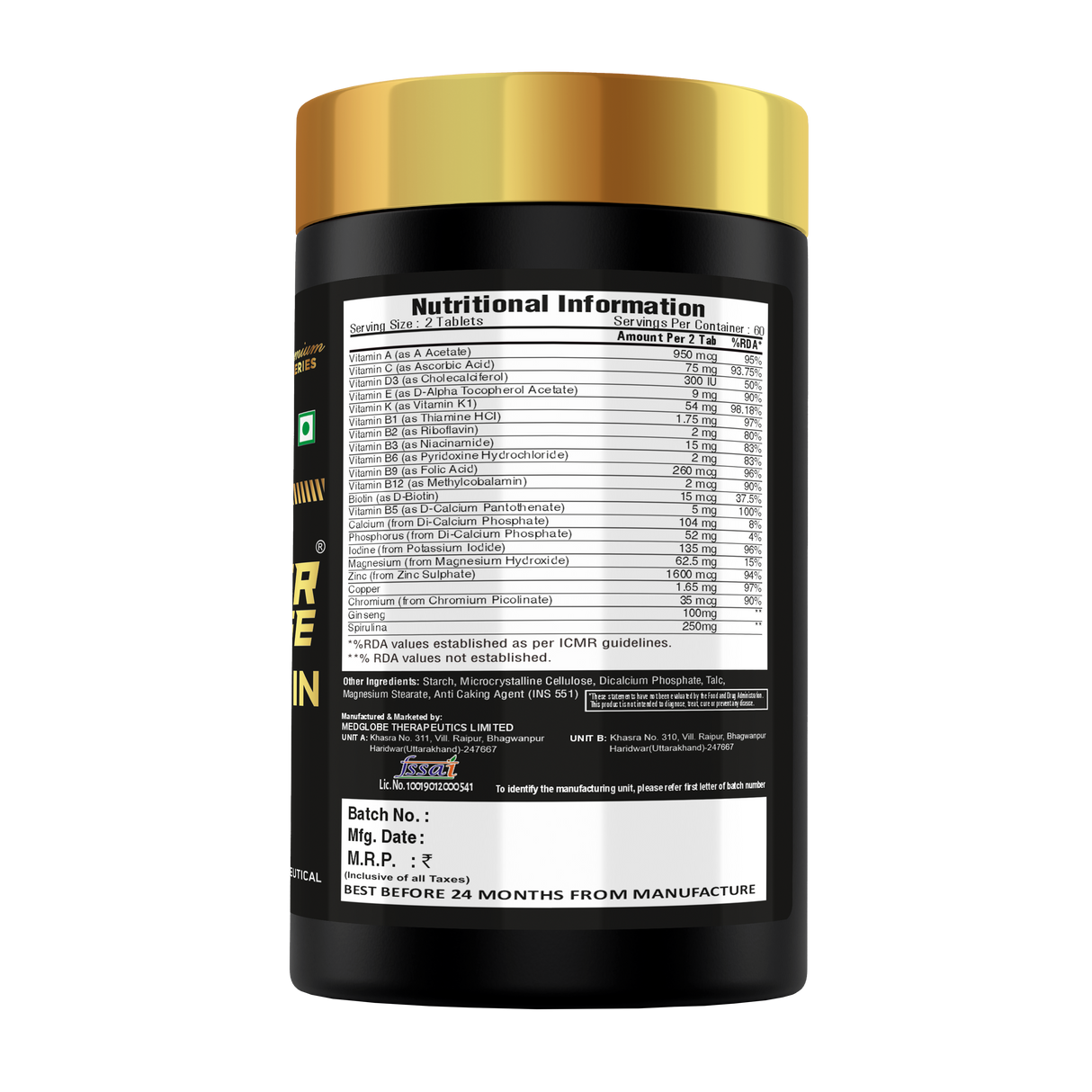 Premium Series Super Charge Multivitamin - 120 Tablets (60 Servings)