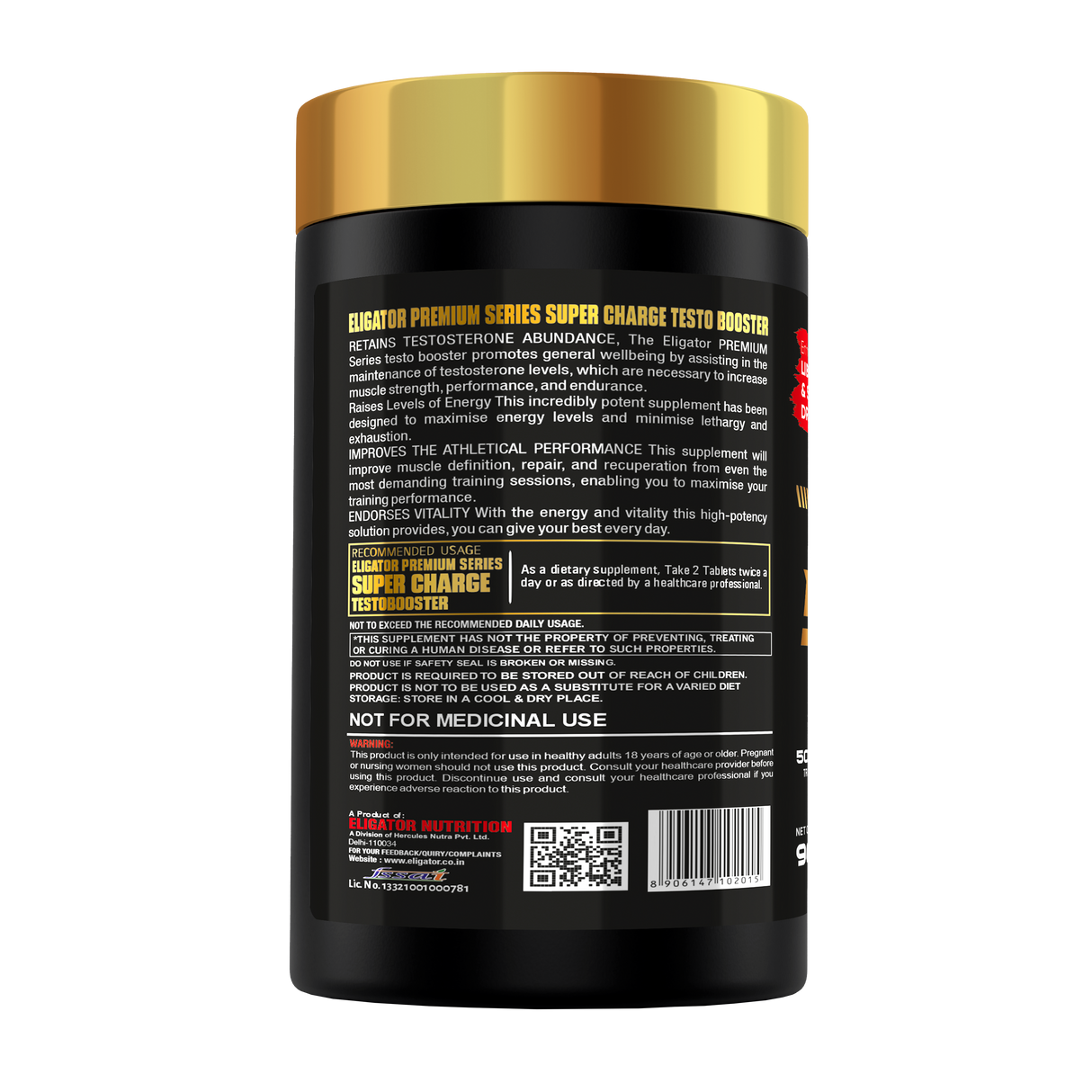 Eligator Premium Series Super Charge Testo Booster 90 Tablets 30 Servings