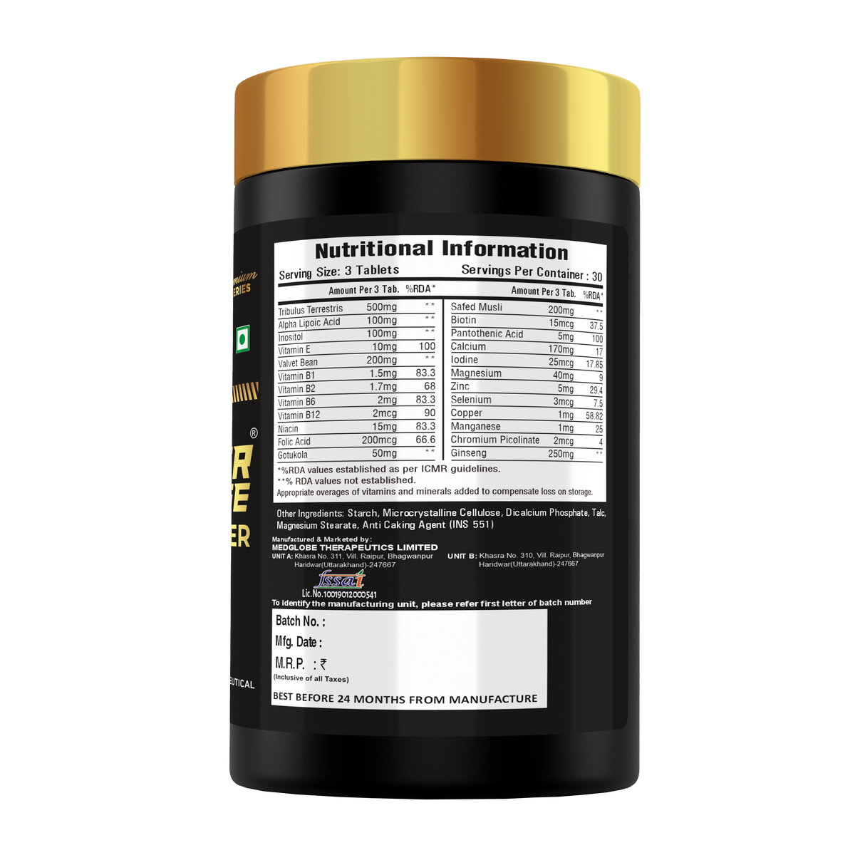 Premium Series Super Charge Testo Booster - 90 Tablets (30 Servings)