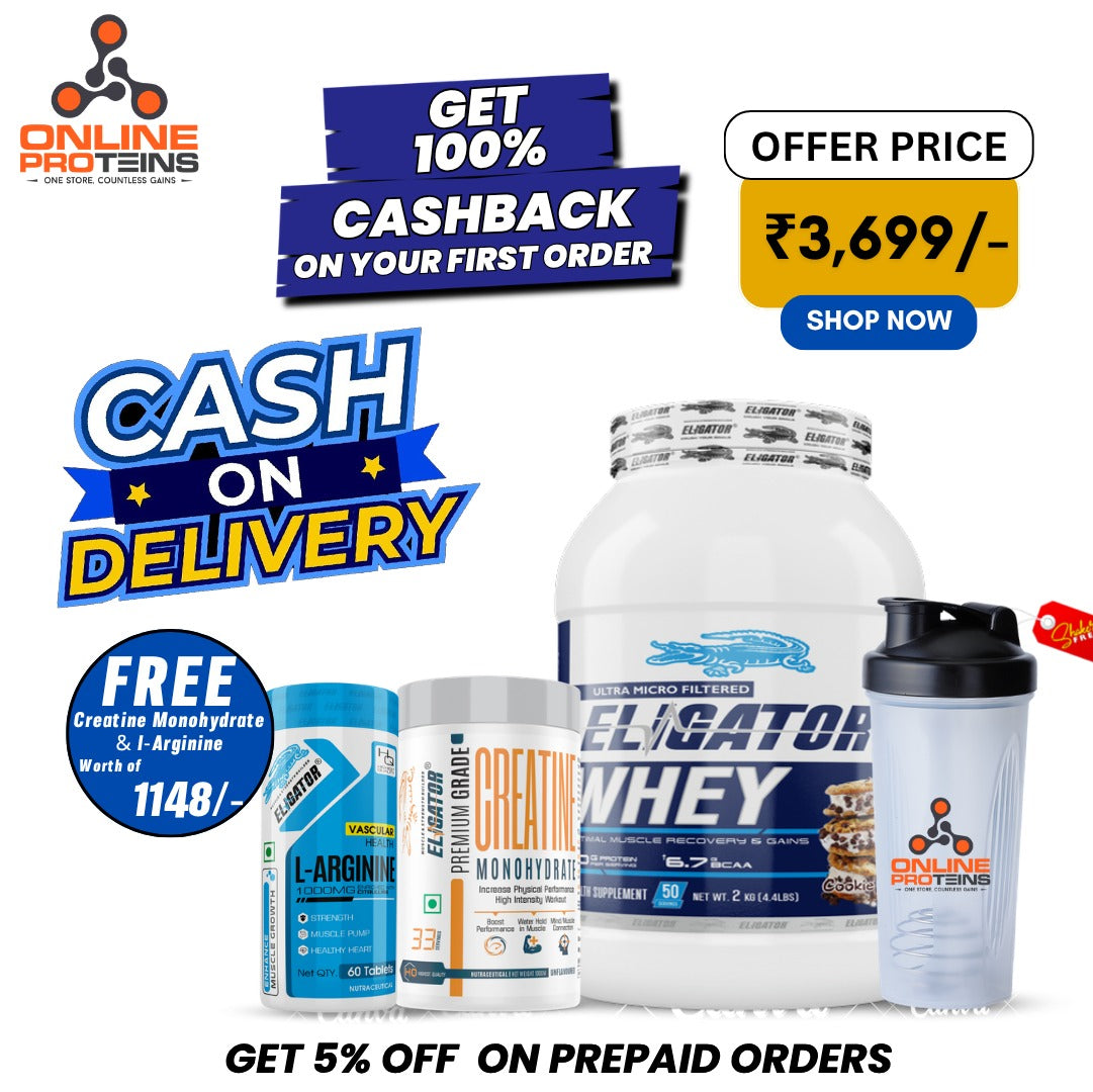 Eligator Whey Protein 2kg with Free Creatine Monohydrate 100gm & Eligator L-Arginine 60 Tablets