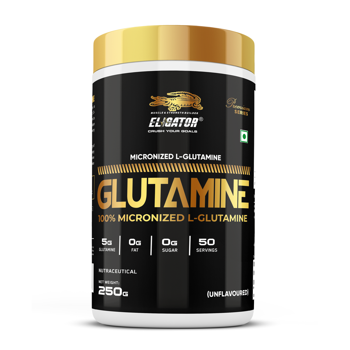 Eligator Premium Series Glutamine 250gm 50 Servings Unflavoured