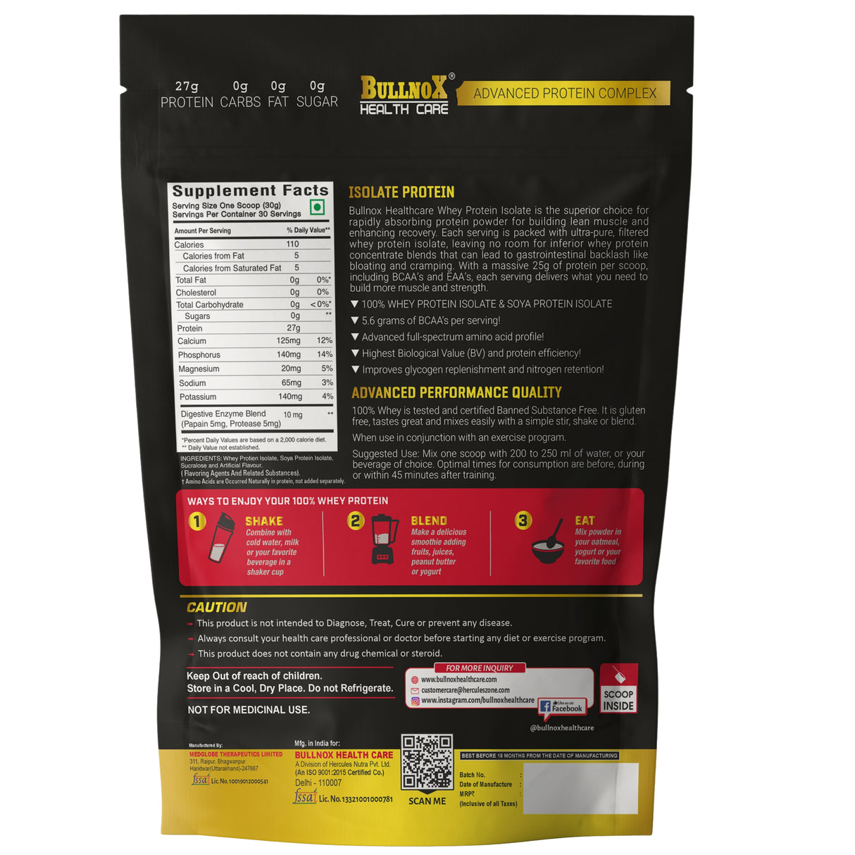 Bullnox Advanced ISOLATE Protein 900gm 30 Servings
