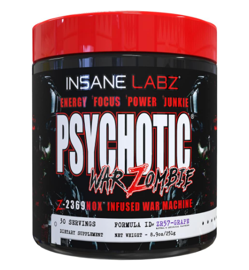 Insane Labz Psychotic War Zombie High Stimulant Pre Workout Powder, 30 Servings (Grape)