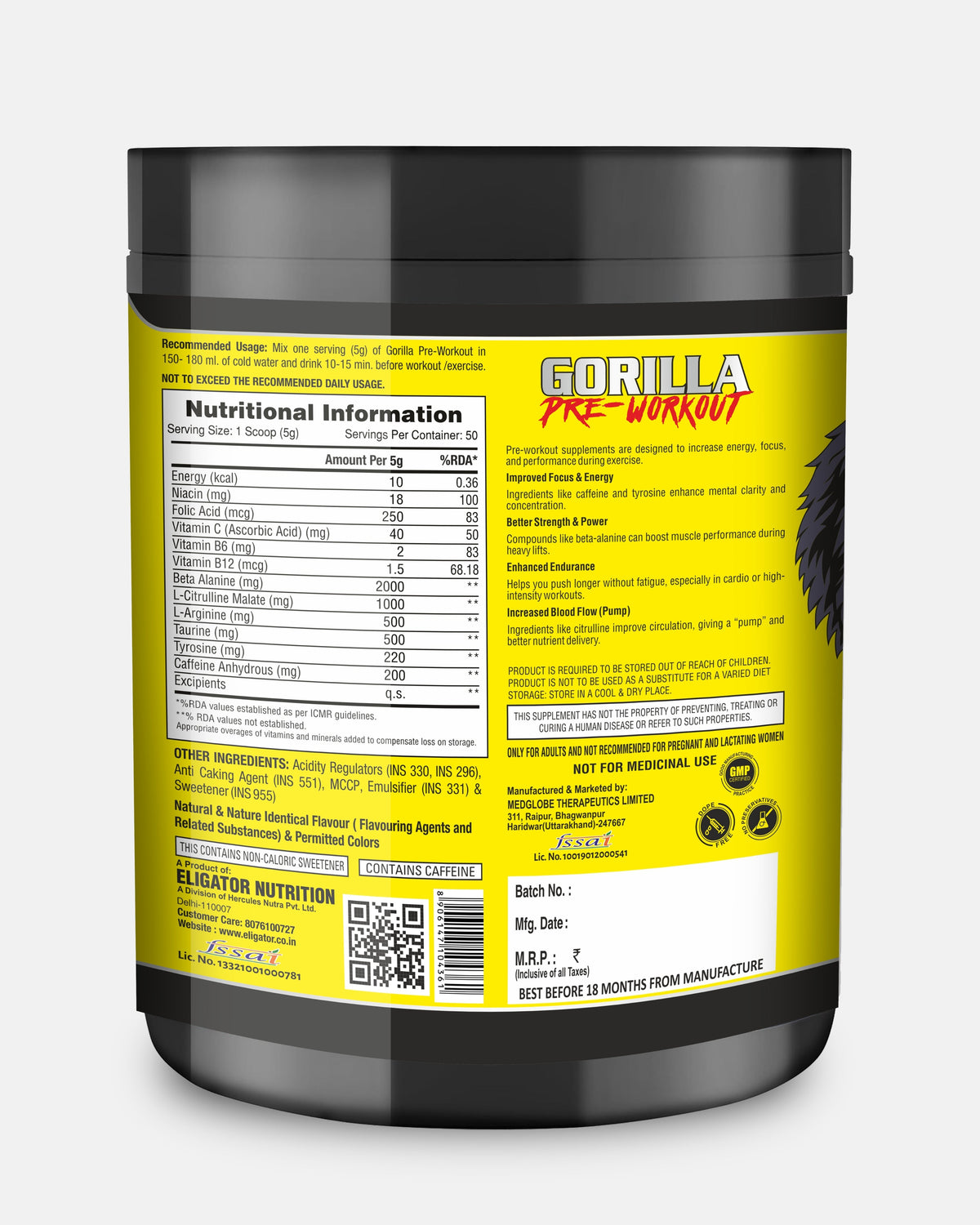 Eligator Gorilla Pre-Workout (250g) – 50 Servings