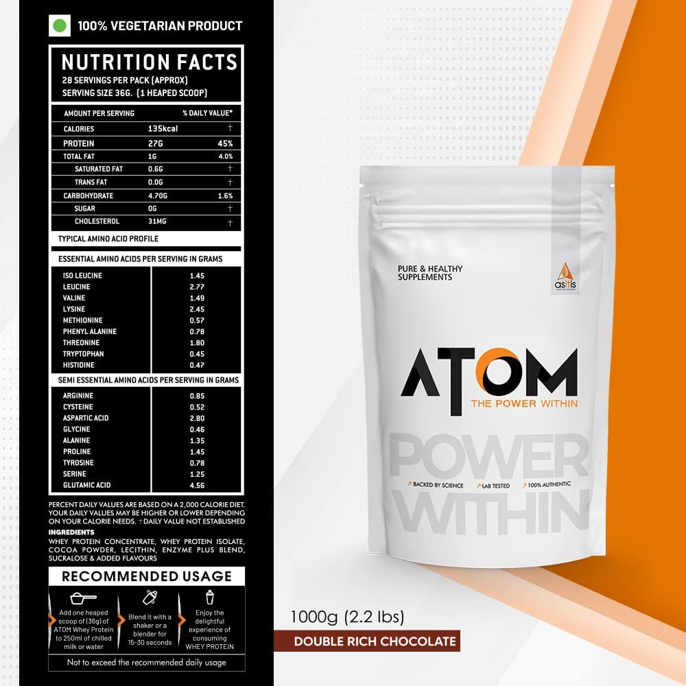 ATOM Whey Protein With Digestive Enzymes | Double Rich Chocolate (1kg)