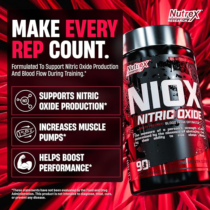 Nutrex NIOX Nitric Oxide | PREMIUM PUMP BOOSTER FOR MAX VASCULARITY - 90Caps