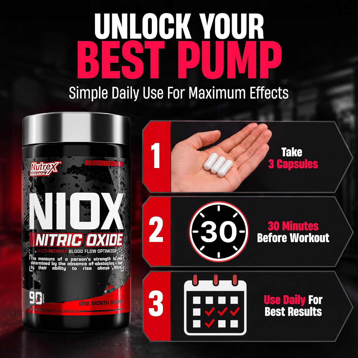 Nutrex NIOX Nitric Oxide | PREMIUM PUMP BOOSTER FOR MAX VASCULARITY - 90Caps