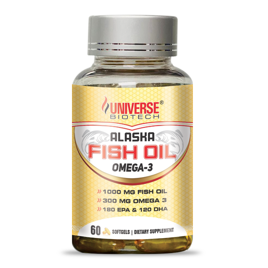 Universe Biotech Alaska Fish Oil, Omega-3, 60 Softgels