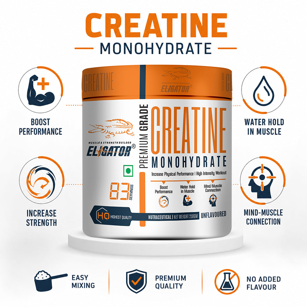 Eligator Creatine Monohydrate Unflavoured 250gm 83 Servings