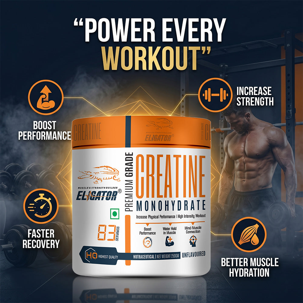 Eligator Creatine Monohydrate Unflavoured 250gm 83 Servings