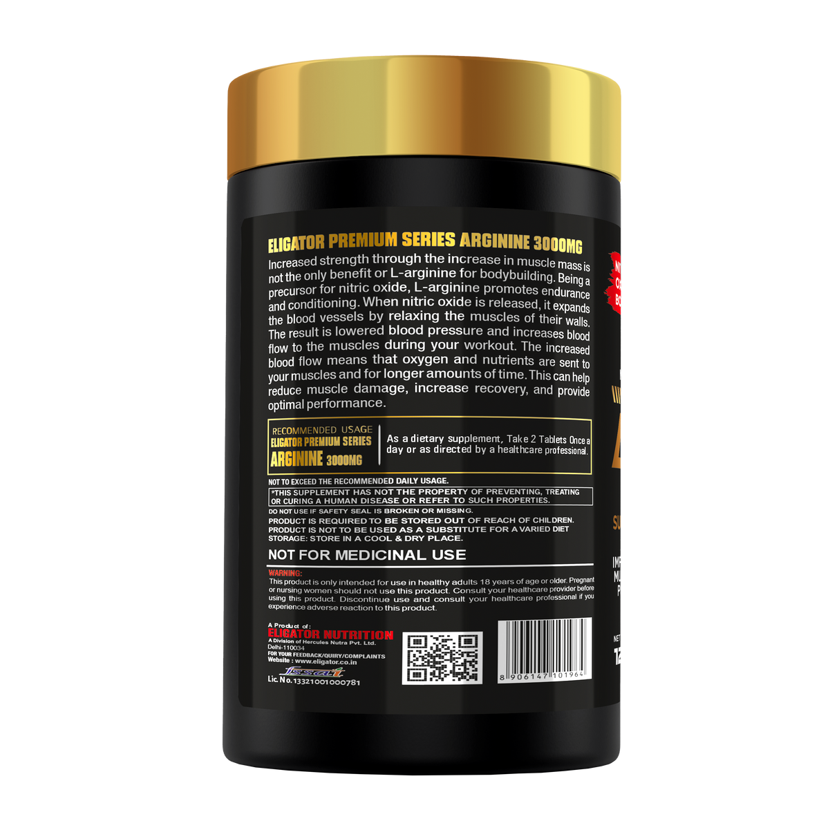 Eligator Premium Series Arginine 3000mg 120 Tablets 60 Servings