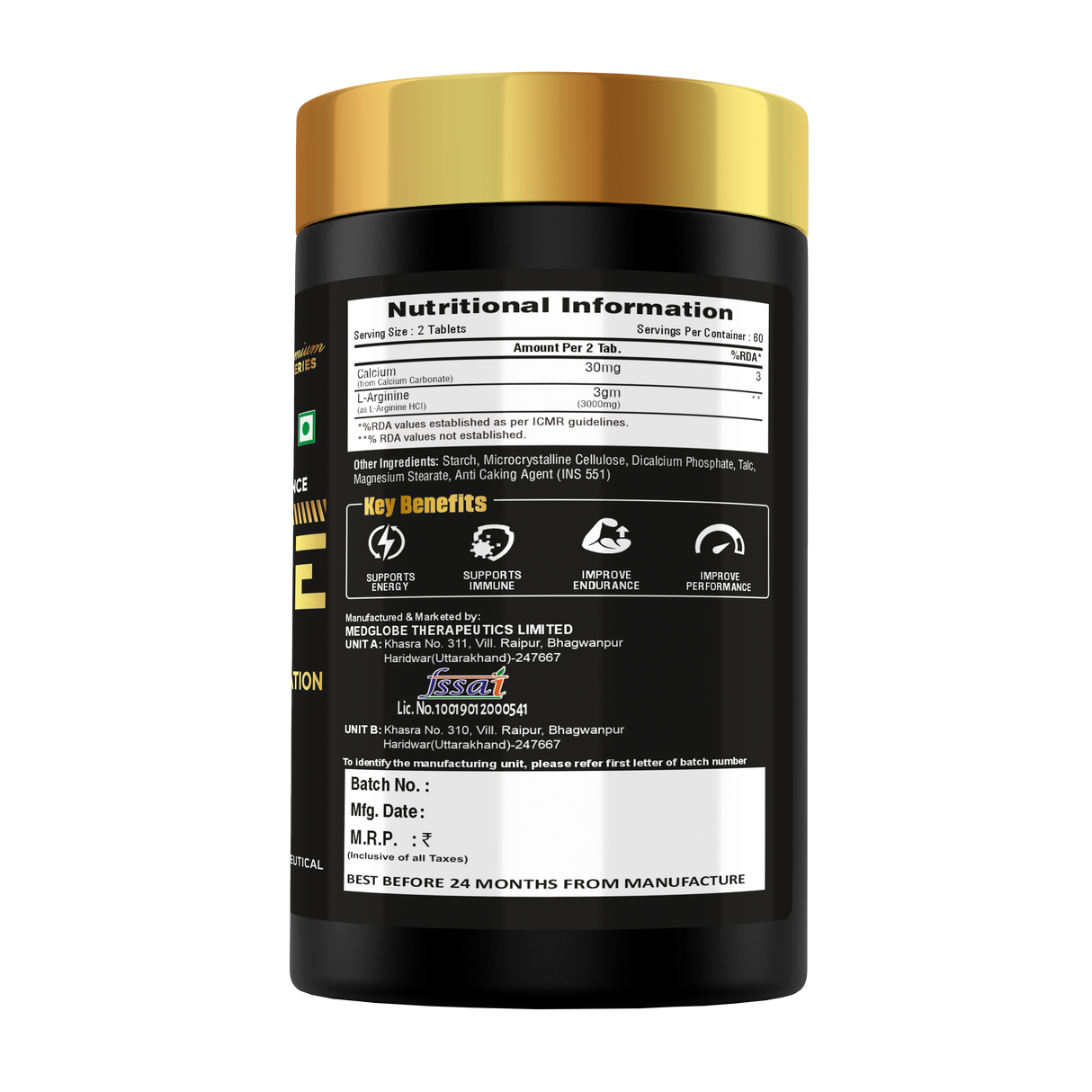 Eligator Premium Series Arginine 3000mg 120 Tablets 60 Servings