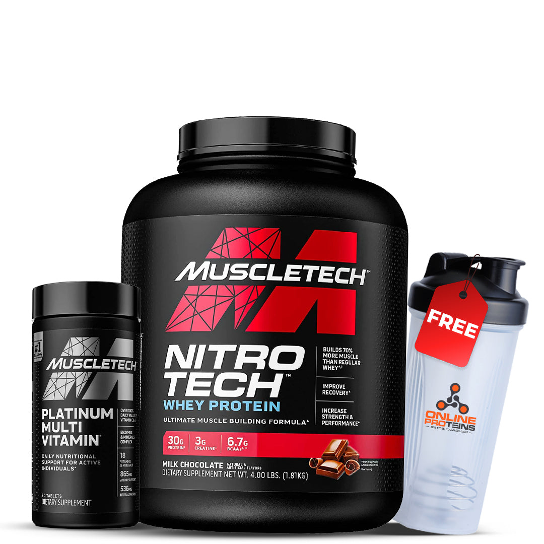 MuscleTech Nitro-Tech Whey Protein and Platinum Multivitamin with free shaker