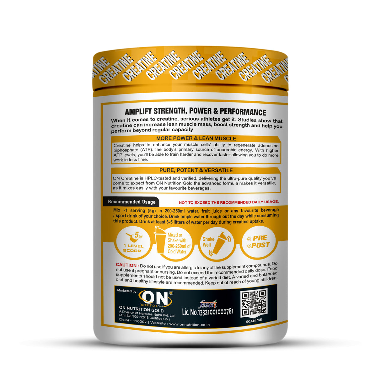 On Nutrition Gold Creatine Monohaydrate - 250g (50 Servings)