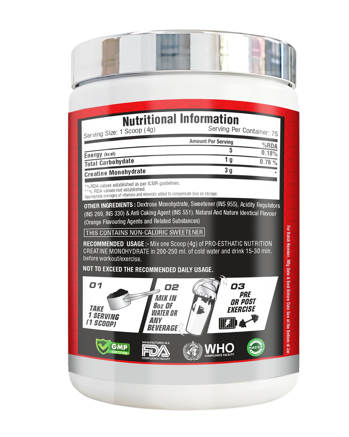 Pro Esthatic Creatine Monohydrate 250gm 83 Servings