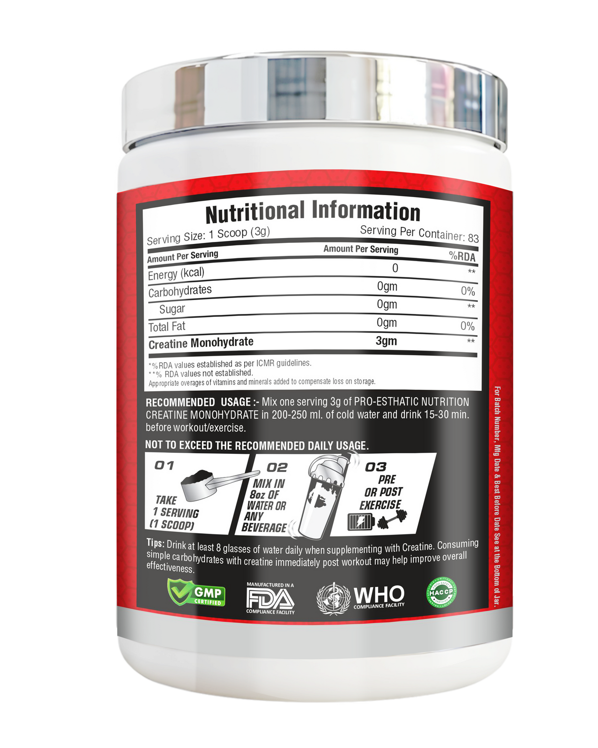 Pro Esthatic Creatine Monohydrate 250gm 83 Servings