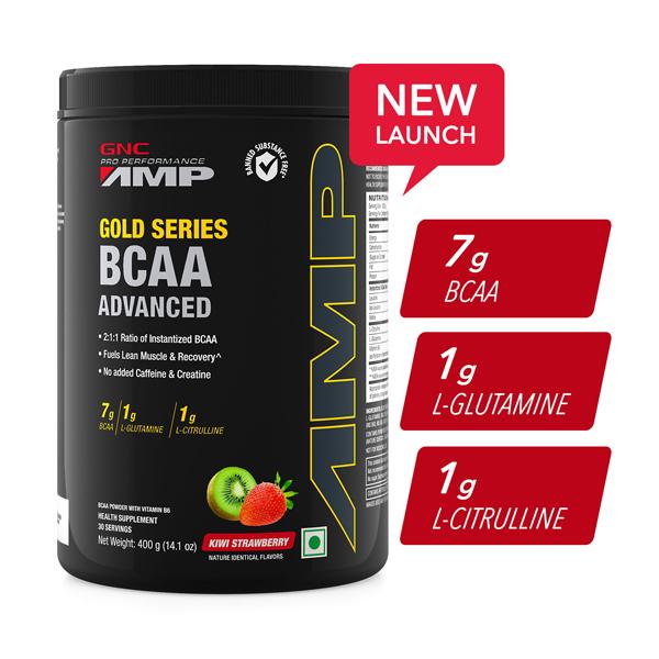 GNC AMP Gold Series BCAA Advanced | 400 gm | 30 Servings | kiwi Strawberry