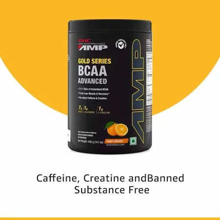 GNC AMP Gold Series BCAA Advanced | 400 gm | 30 Servings |Tangy Orange