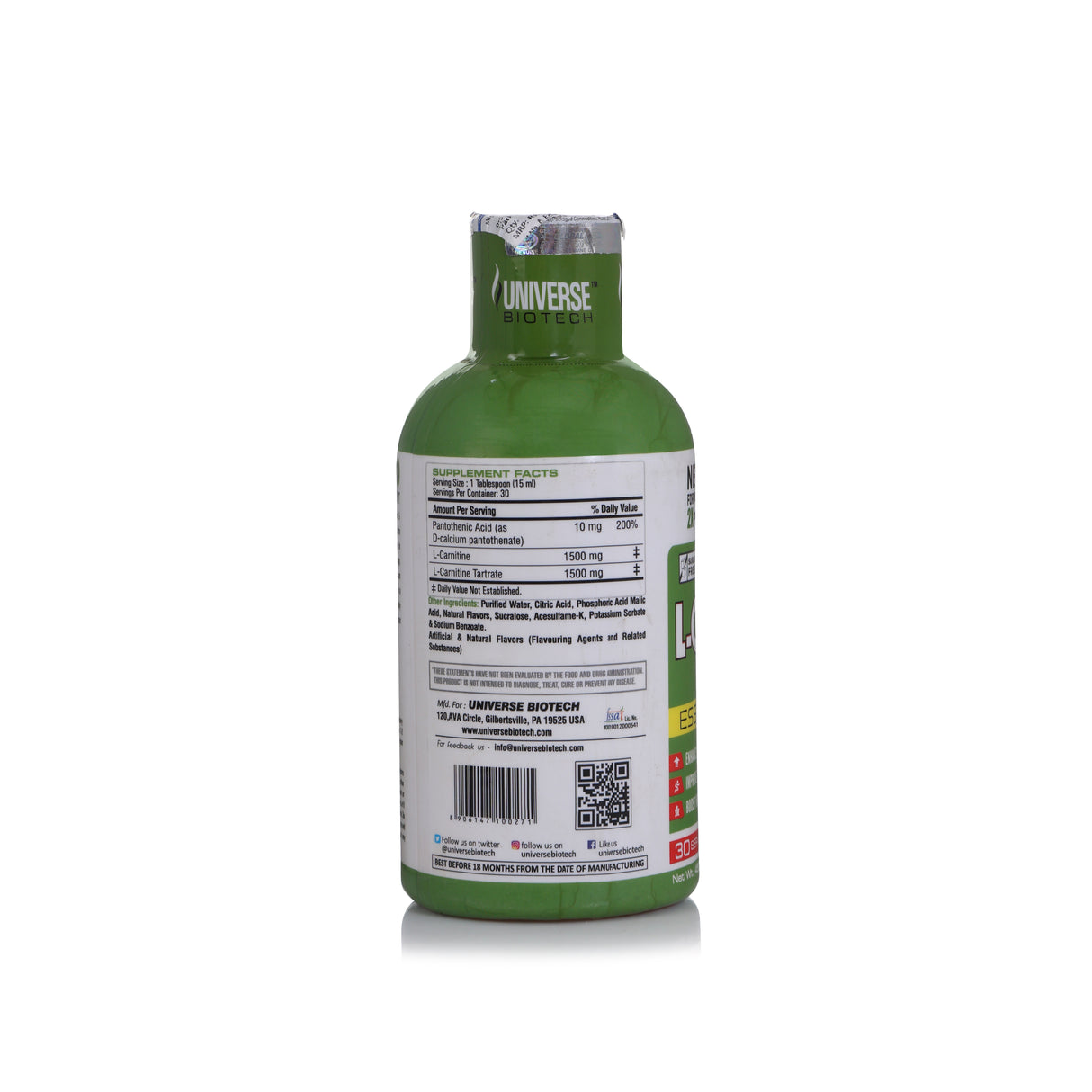 Universe Biotech L-Carnitine Liquid(3000 Mg), 30 Servings