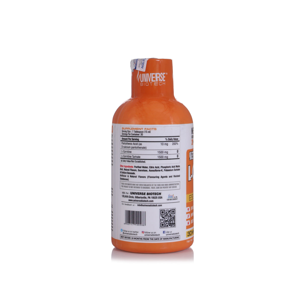 Universe Biotech L-Carnitine Liquid(3000 Mg), 30 Servings