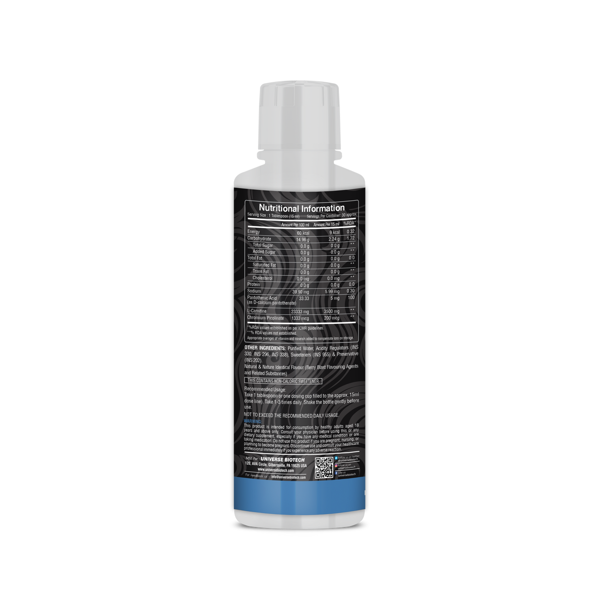 Universe Biotech L-Carnitine 3500 mg with Chromium Picolinate 450 ml