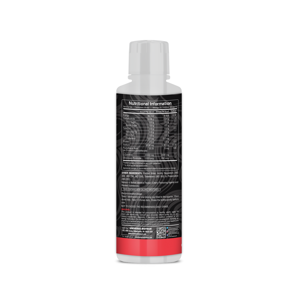 Universe Biotech L-Carnitine 3500 mg with Chromium Picolinate 450 ml