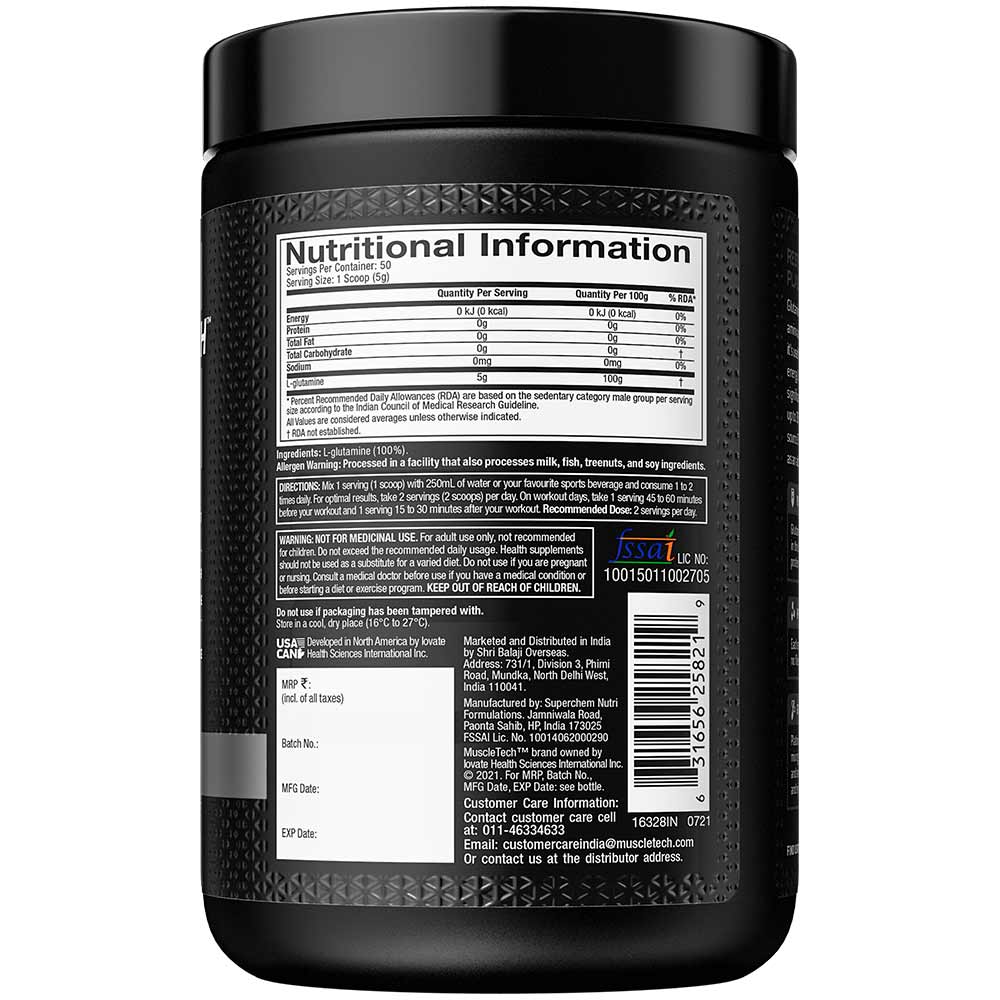 Muscletech Platinum 100% Glutamine - 250g (50 Servings) Unflavoured