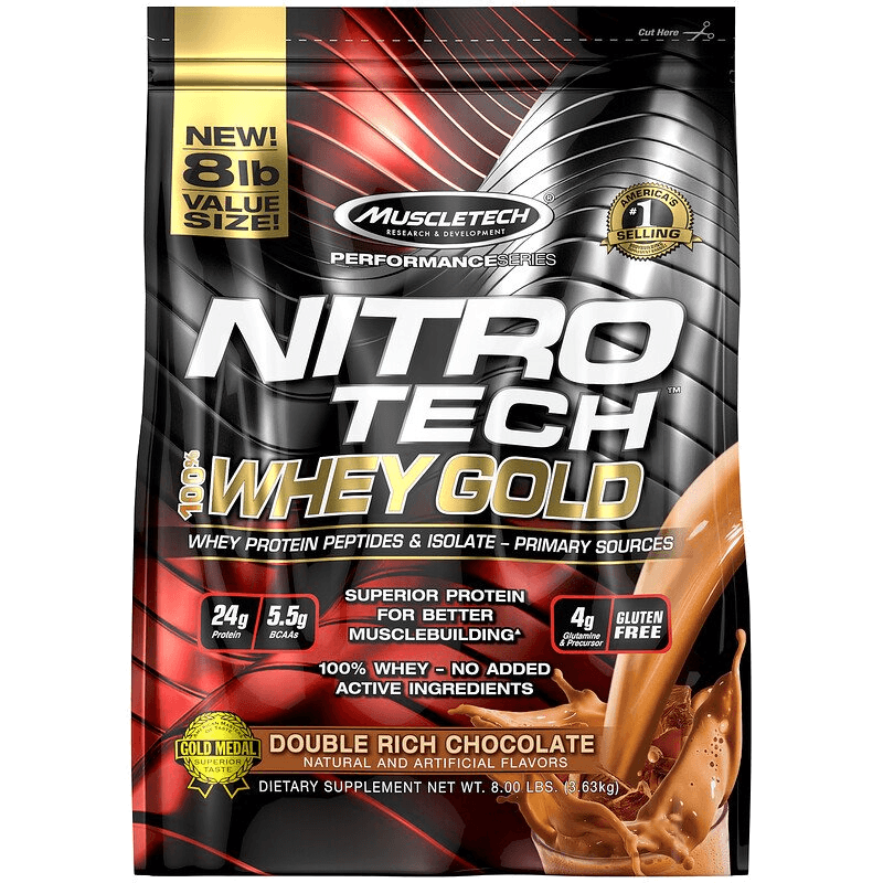 Muscletech Nitrotech Whey Gold, 100% Pure Whey Protein, Whey Isolate And Whey Peptides, Double Rich Chocolate, 8 Lbs Pack