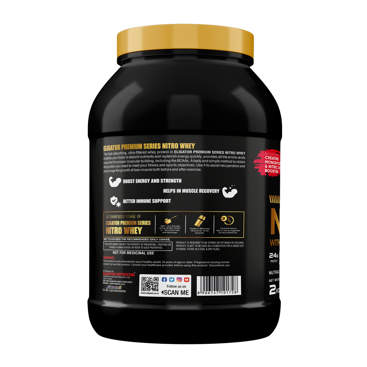 Eligator Premium Series Nitro Whey Protein With Added Creatine Monohydrate 2kg 63 Servings