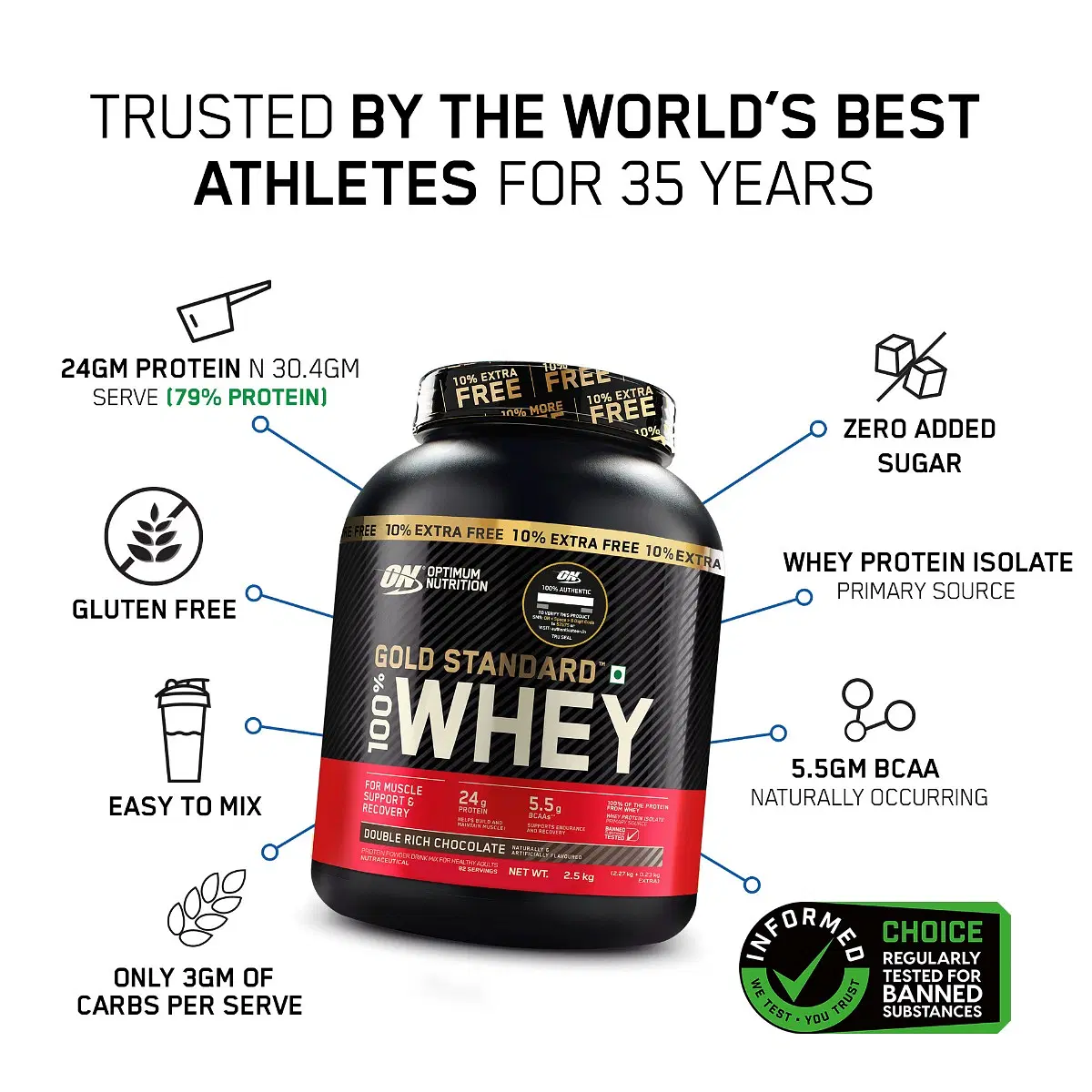 Optimum Nutrition (ON) Gold Standard 100 Whey Protein Powder