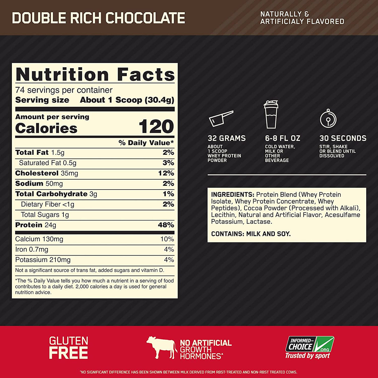 Optimum Nutrition (ON) Gold Standard 100% Protein Powder (2.27 kg, Double Rich Chocolate)