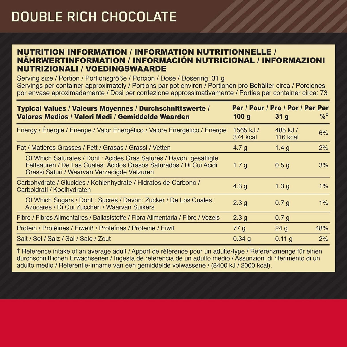 Optimum Nutrition (ON) Gold Standard 100% Protein Powder (2.27 kg, Double Rich Chocolate)