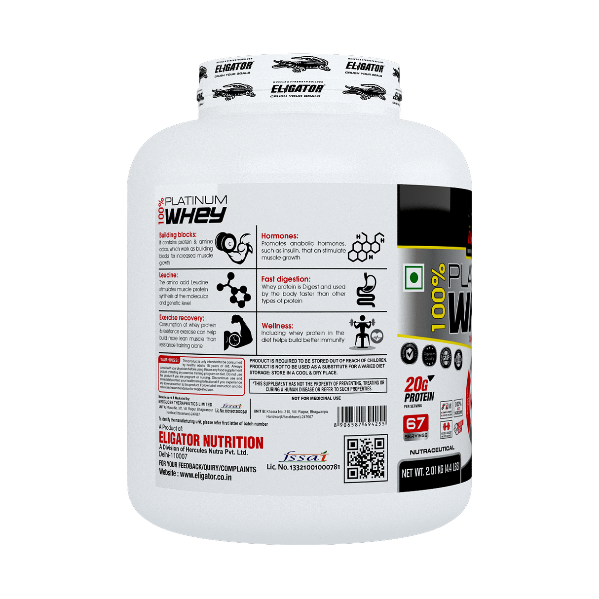 Eligator 100% Platinum Whey - 4.4lbs, 2.01 kg