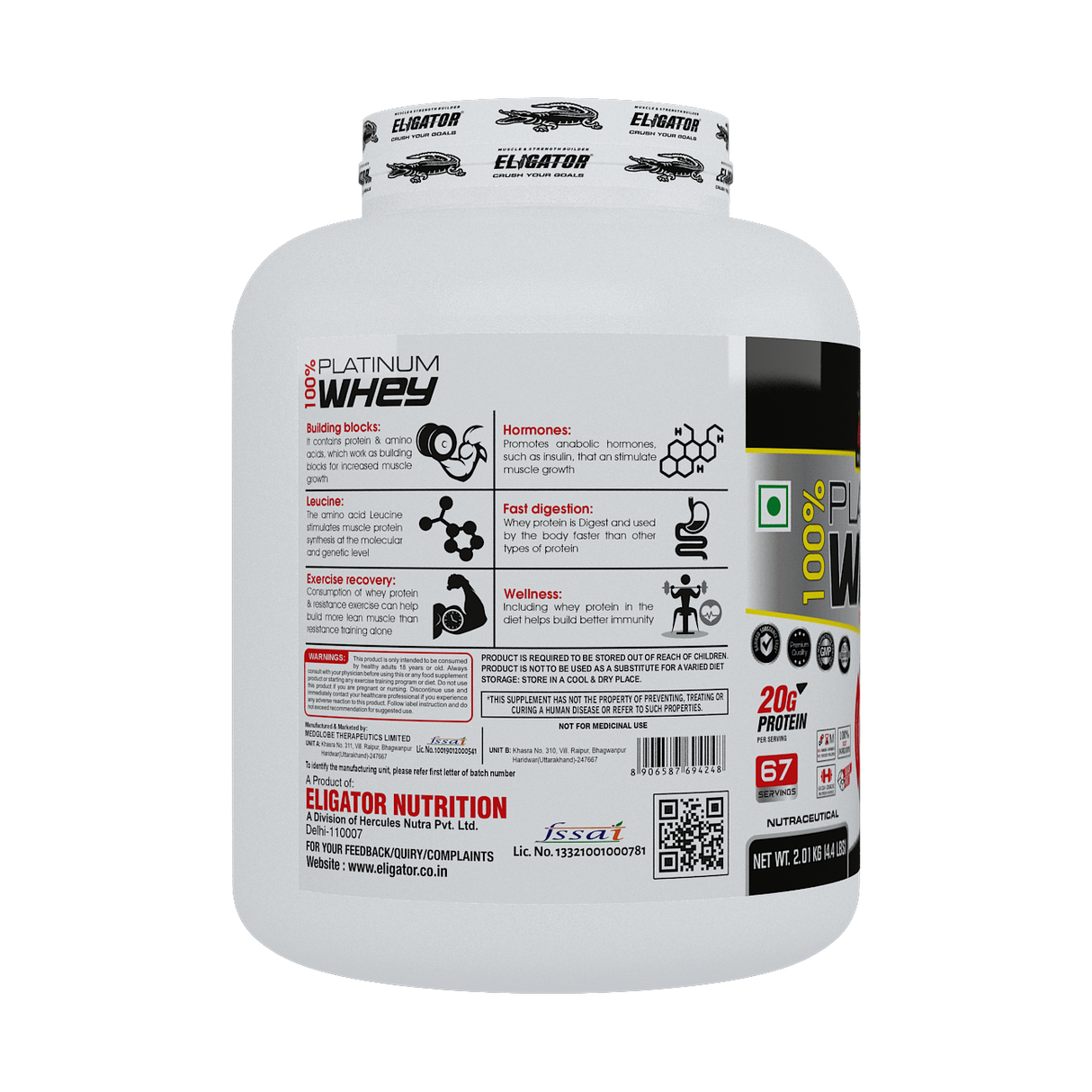 Eligator 100% Platinum Whey - 4.4lbs, 2.01 kg