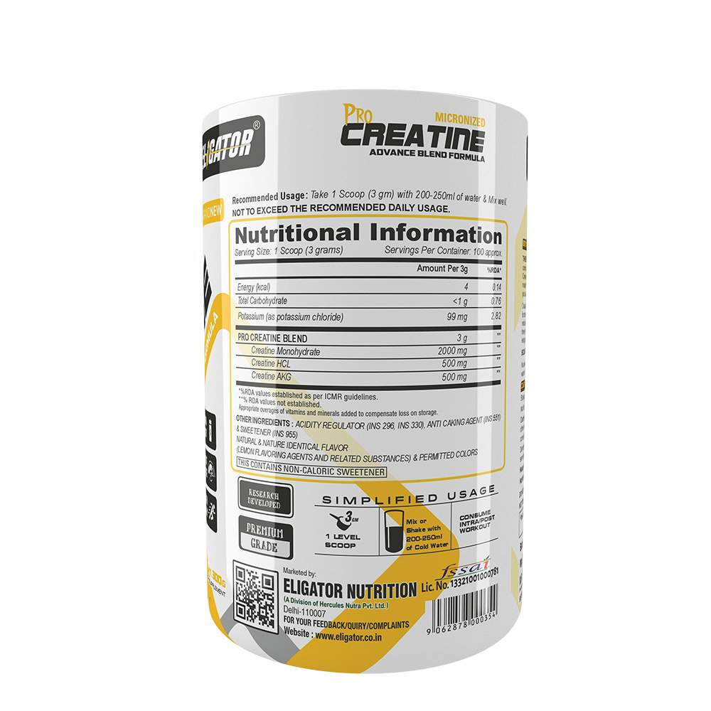 Eligator Pro Micronized Creatine Powder (100 Servings)