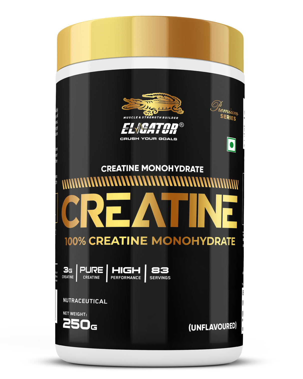 Eligator Premium Series Creatine Monohydrate 250gm 83 Servings Unflavoured