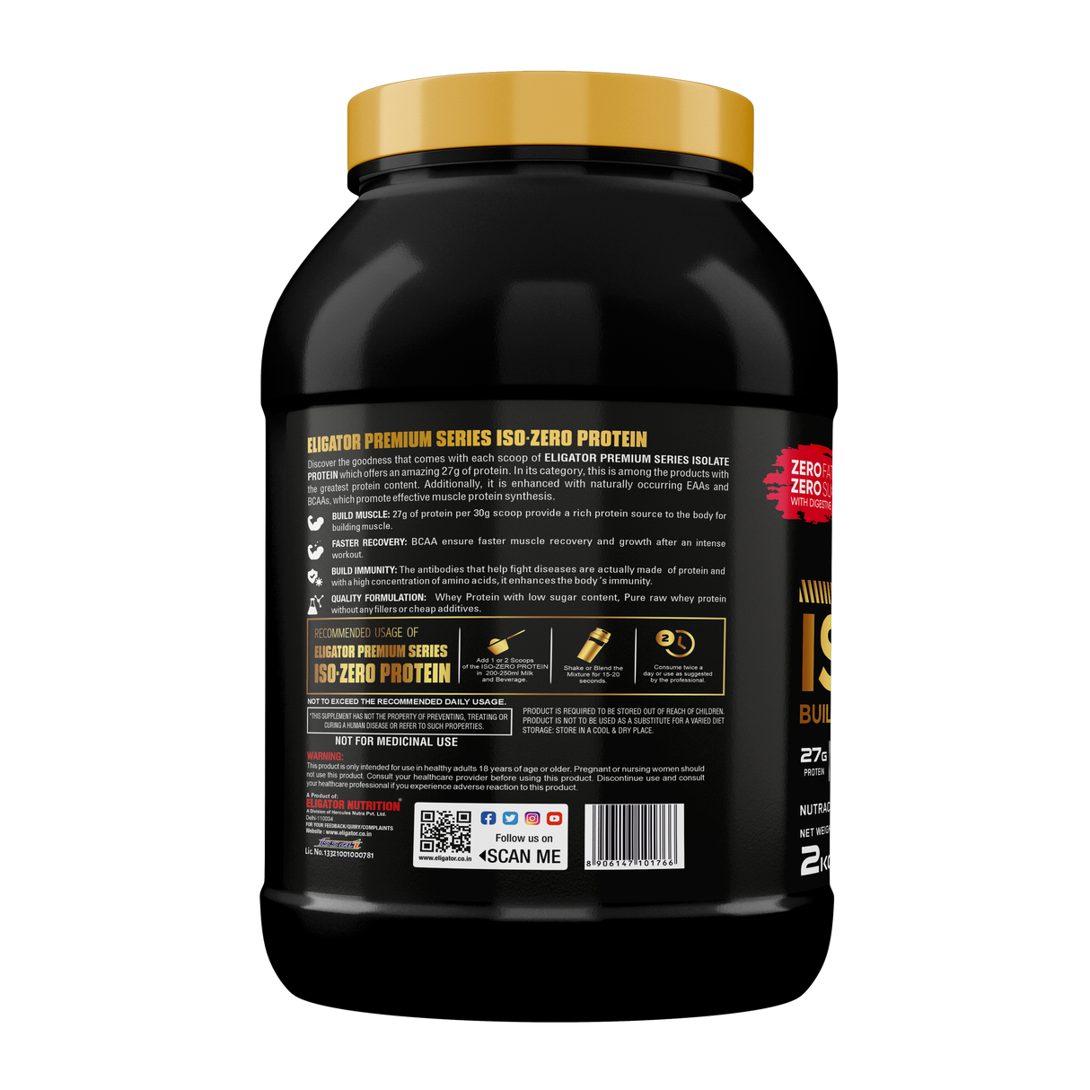 Eligator Premium Series ISO Zero - Isolate Whey Protein 900gm 67 Servings
