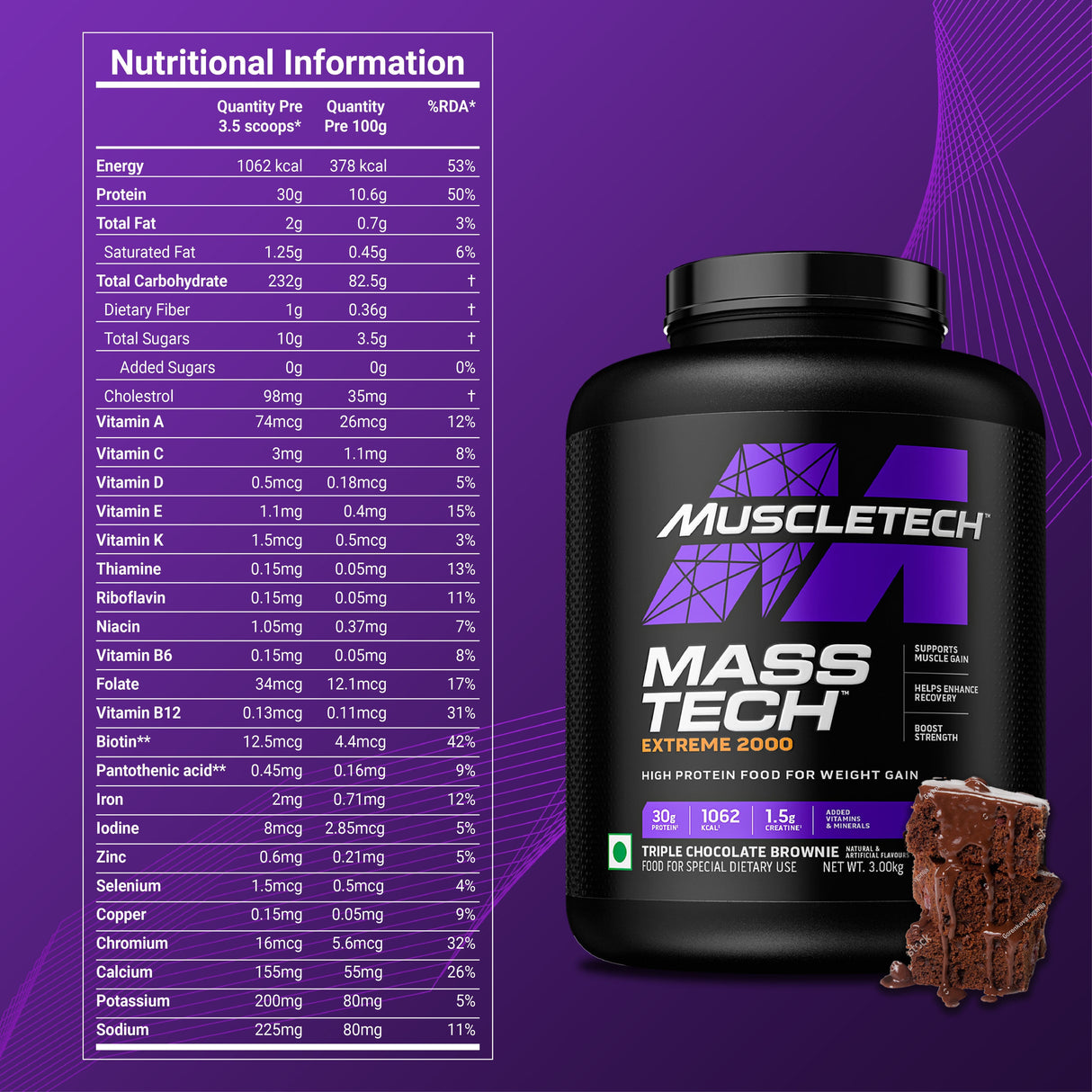 MuscleTech MassTech Extreme 2000 High Protein Food For Weight Gainer