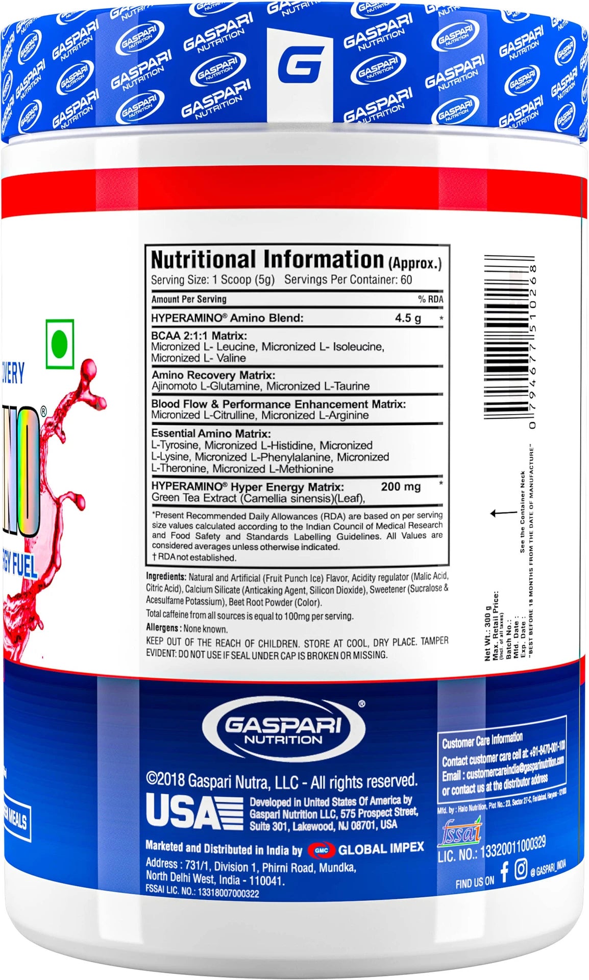Gaspari Nutrition Hyper Amino, 300 Gm - 60 Servings