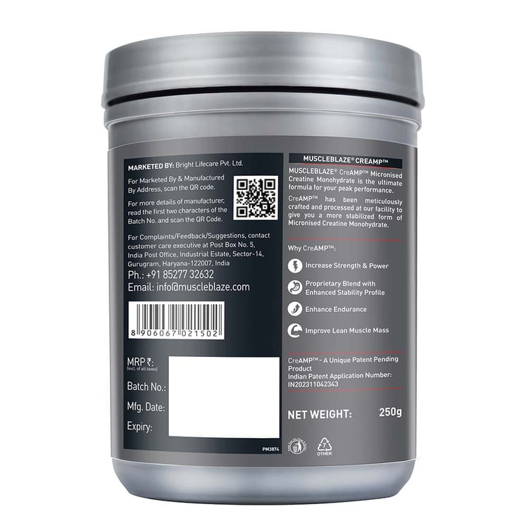 MuscleBlaze Micronised Creatine Monohydrate 250gm | 100% Pure Creatine for Strength & Performance