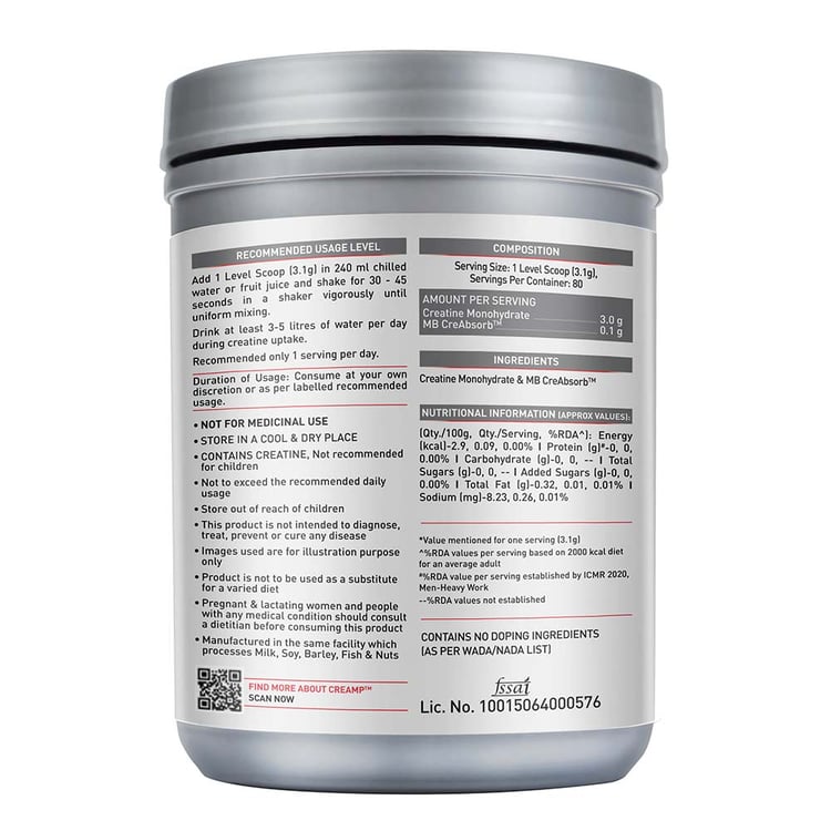 MuscleBlaze Micronised Creatine Monohydrate 250gm | 100% Pure Creatine for Strength & Performance