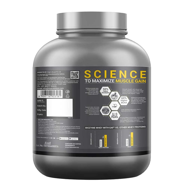 MuscleBlaze Biozyme Performance Whey 2kg | Premium Whey Protein Supplement